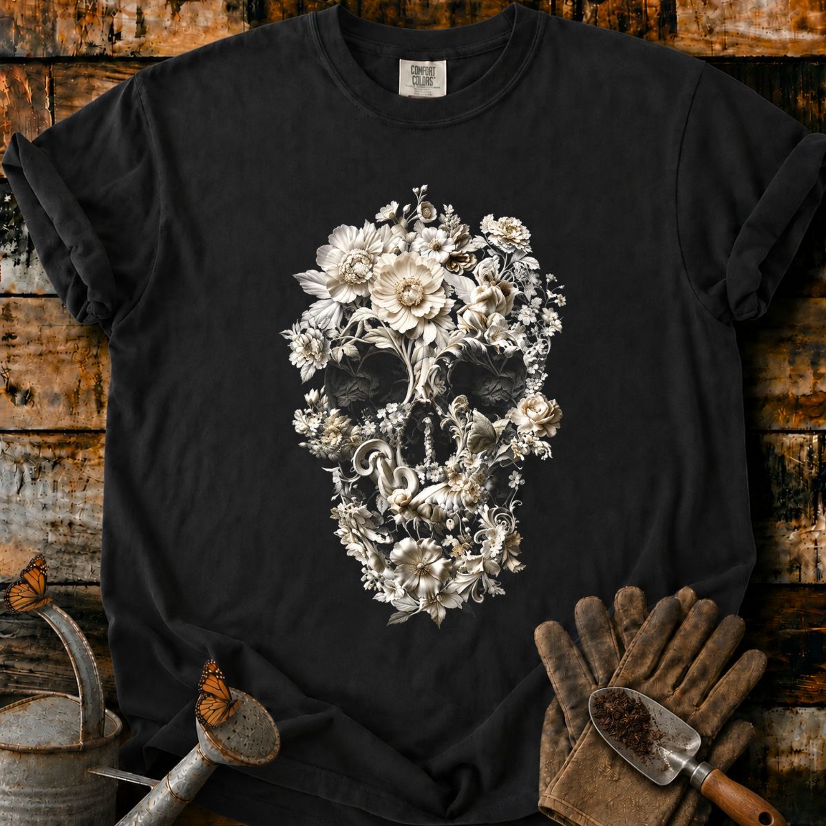 Gothic Floral Skull in Bloom T-Shirt