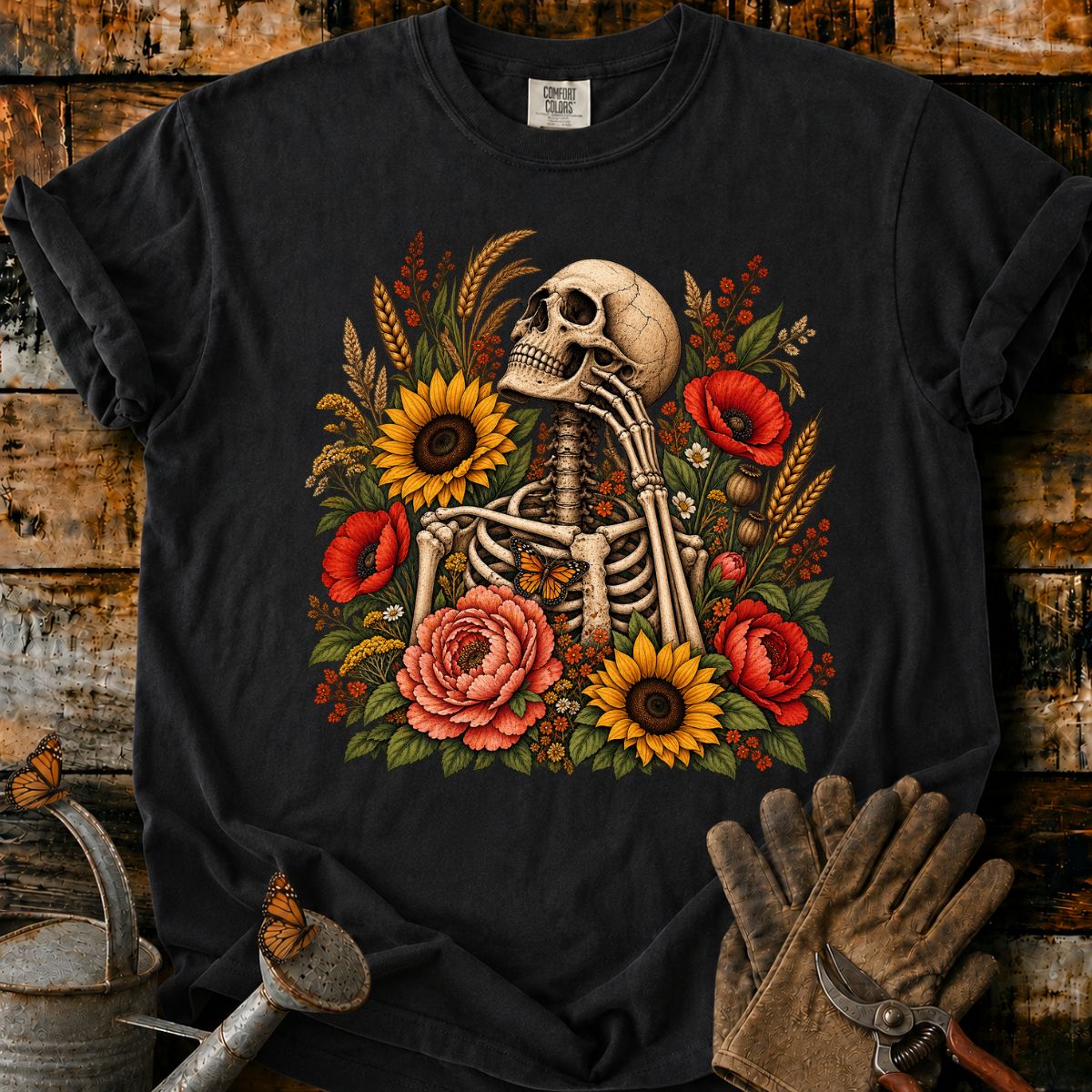 Skeleton With Flowers T-Shirt