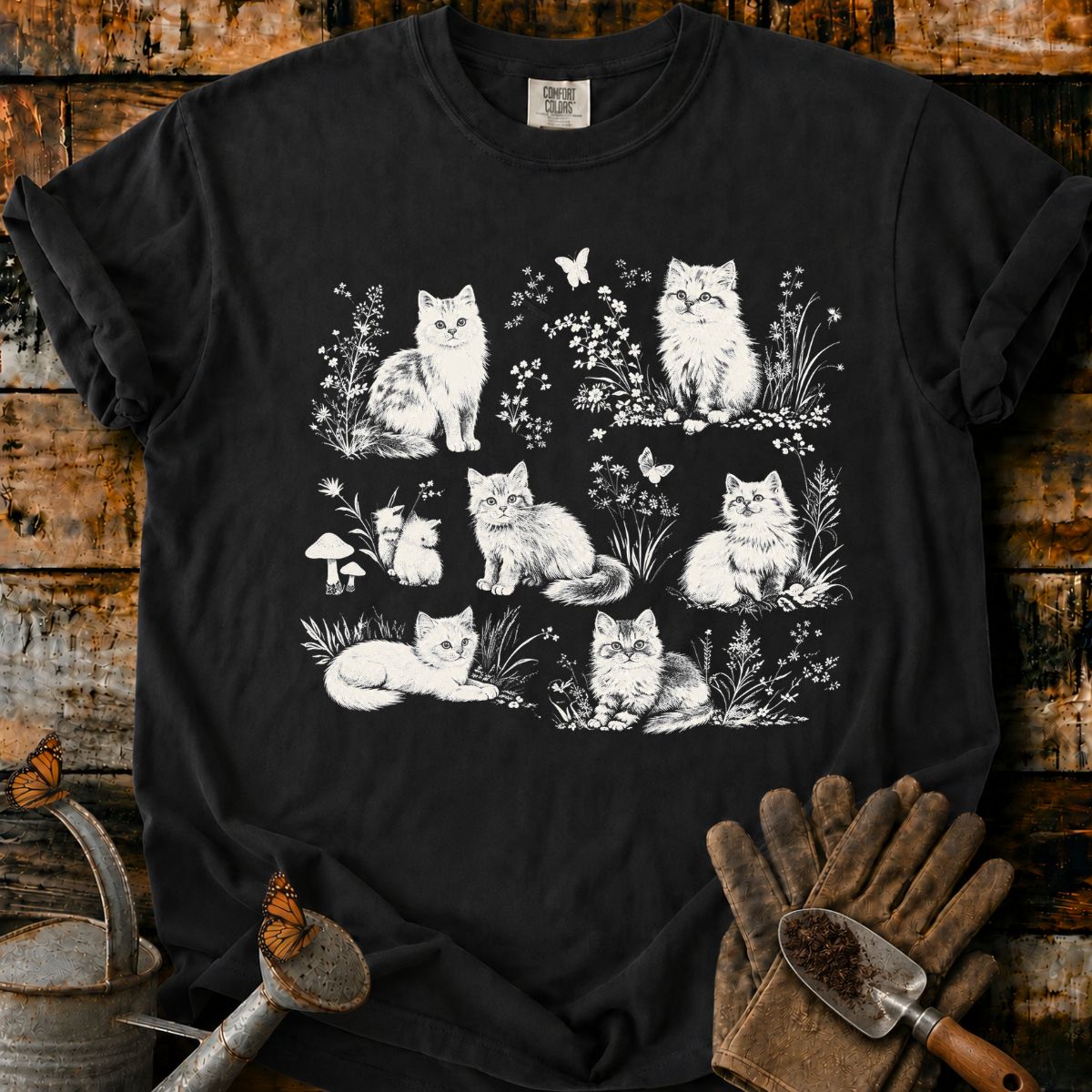 Vintage Botanical Cat Garden T-Shirt