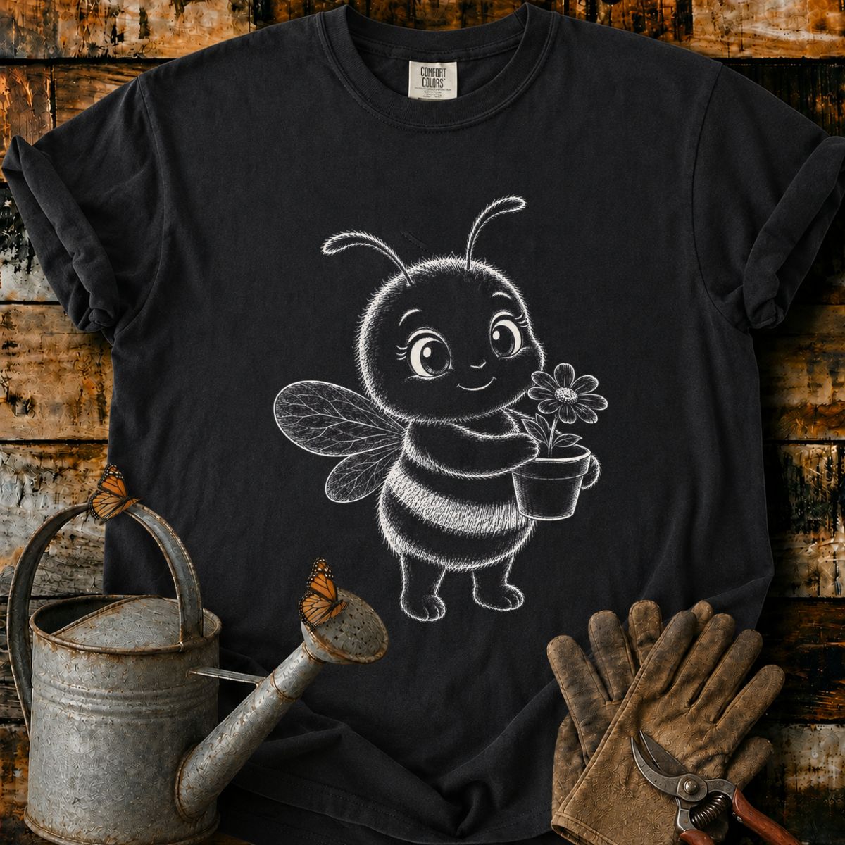 Bee With Flower Pot Art T-Shirt