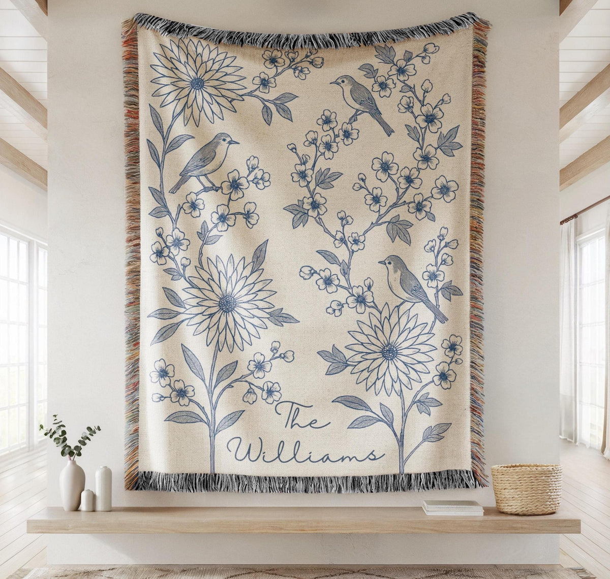 Custom Last Name Bird Floral Throw