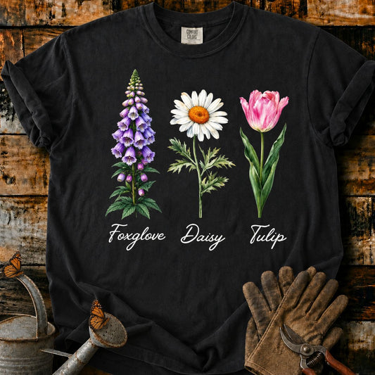Botanical Trio on Olive Green T-Shirt