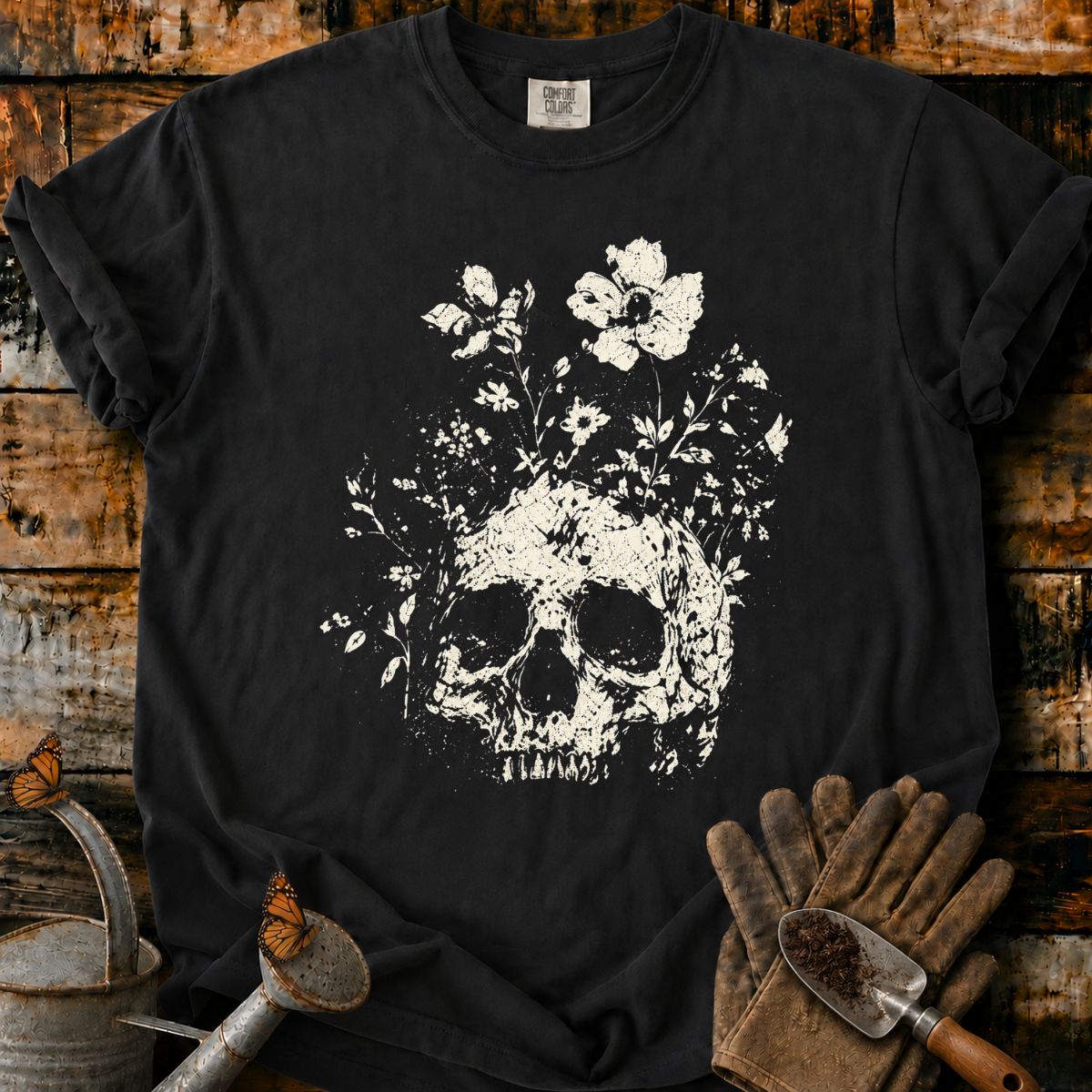 Distressed Floral Skull T-Shirt