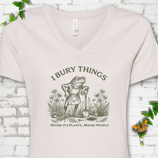 I Bury Things Frog V-Neck T-Shirt