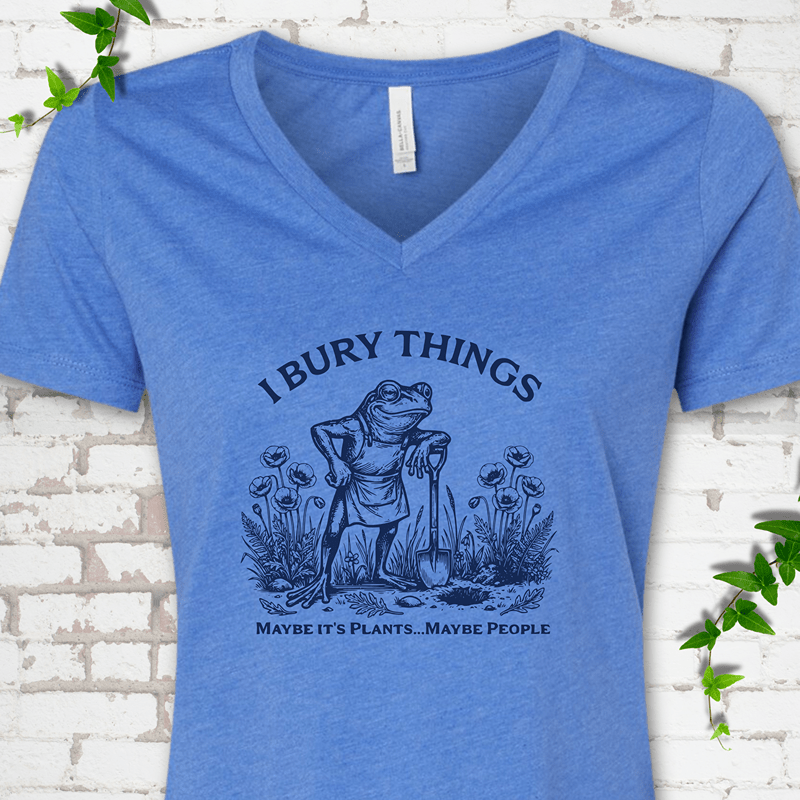 I Bury Things Frog V-Neck T-Shirt