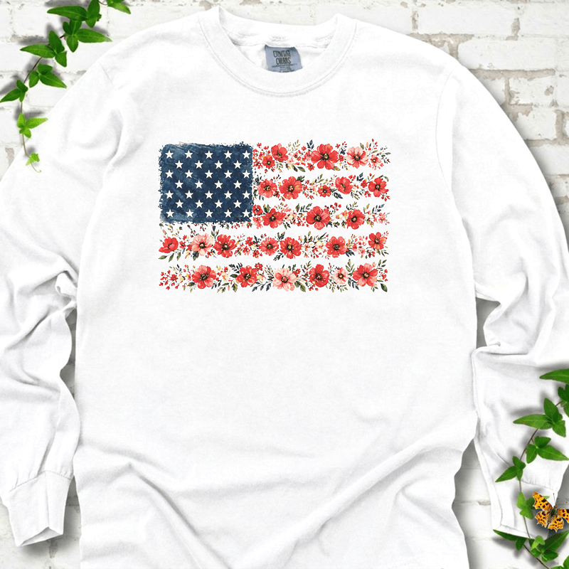 Patriotic Floral Flag LS T-Shirt