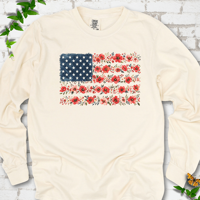 Patriotic Floral Flag LS T-Shirt