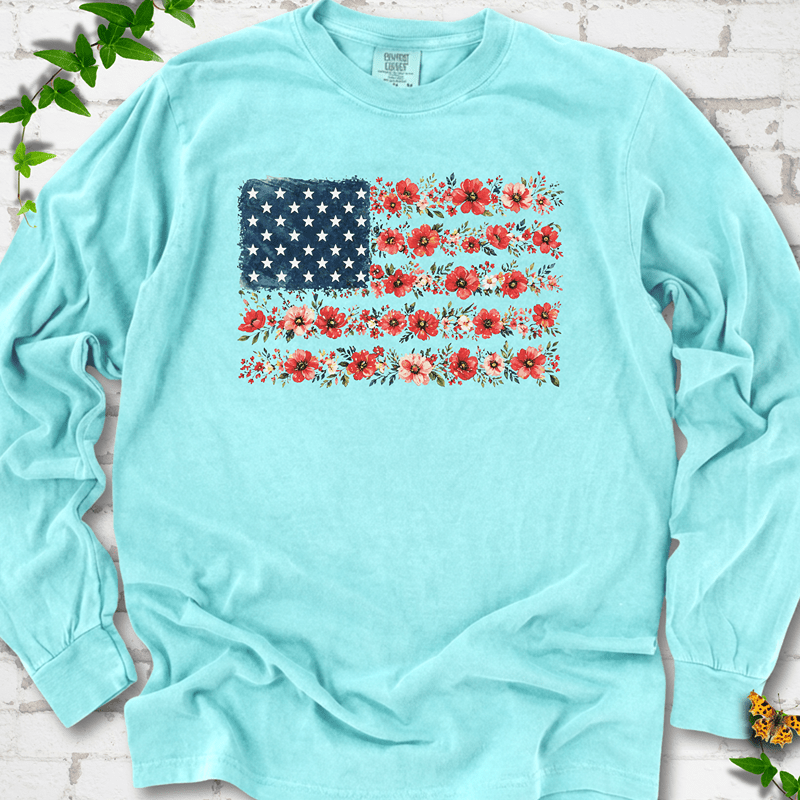 Patriotic Floral Flag LS T-Shirt