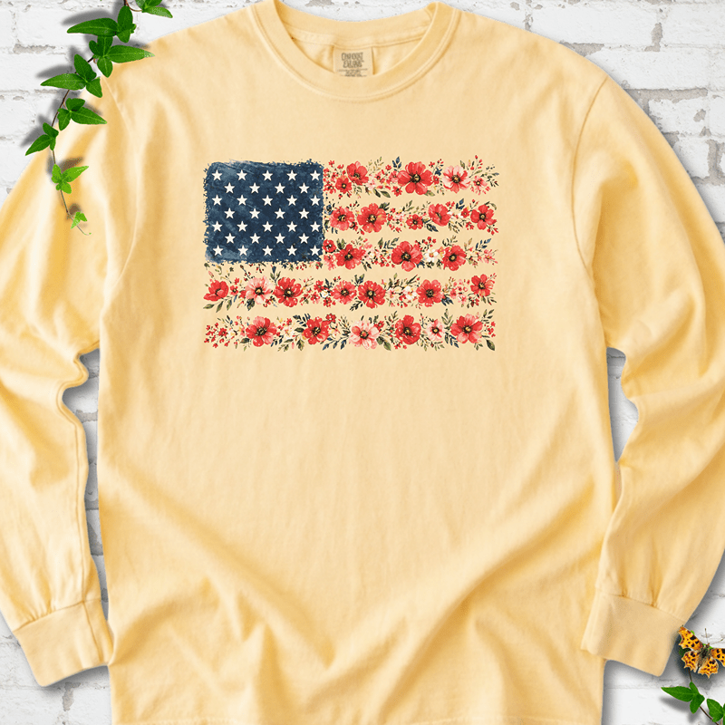 Patriotic Floral Flag LS T-Shirt