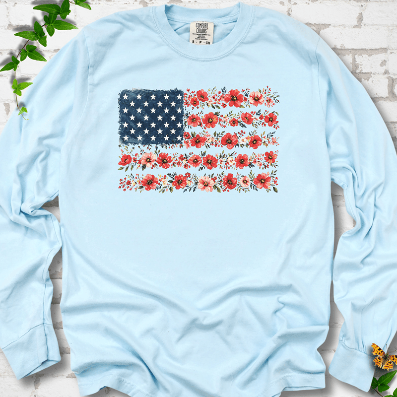 Patriotic Floral Flag LS T-Shirt