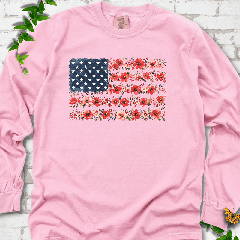 Patriotic Floral Flag LS T-Shirt