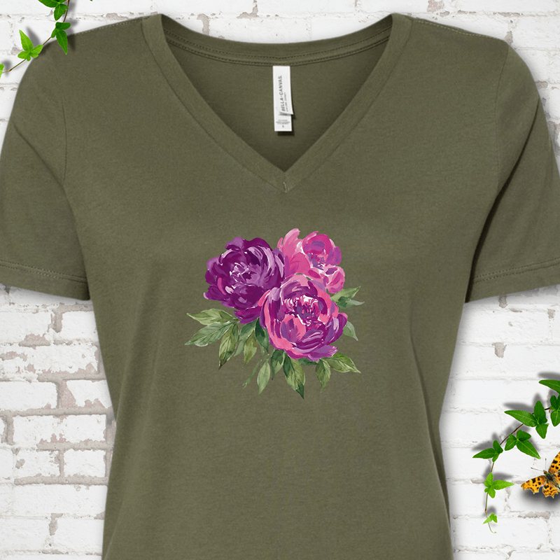 Cutting Garden Peonies V-Neck Tee