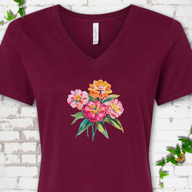 Cutting Garden Zinnias V-Neck Tee