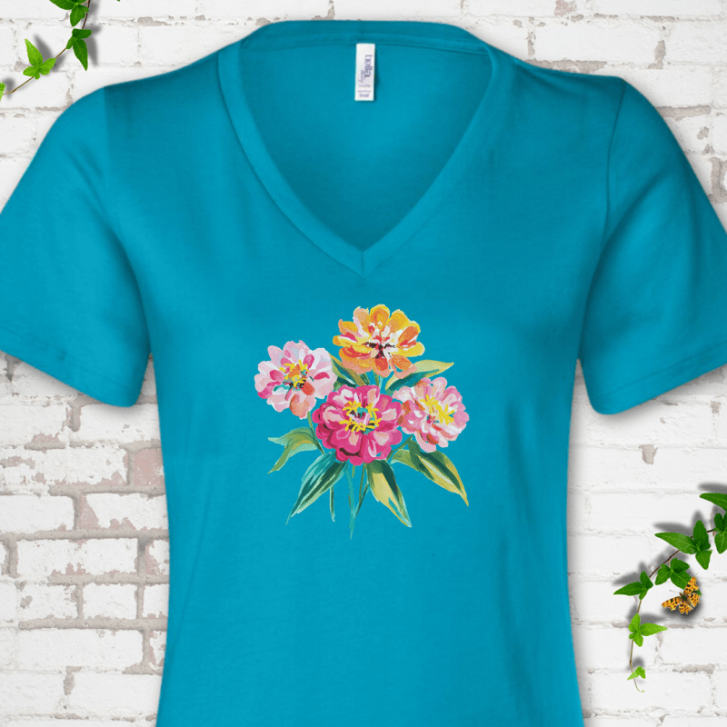 Cutting Garden Zinnias V-Neck Tee