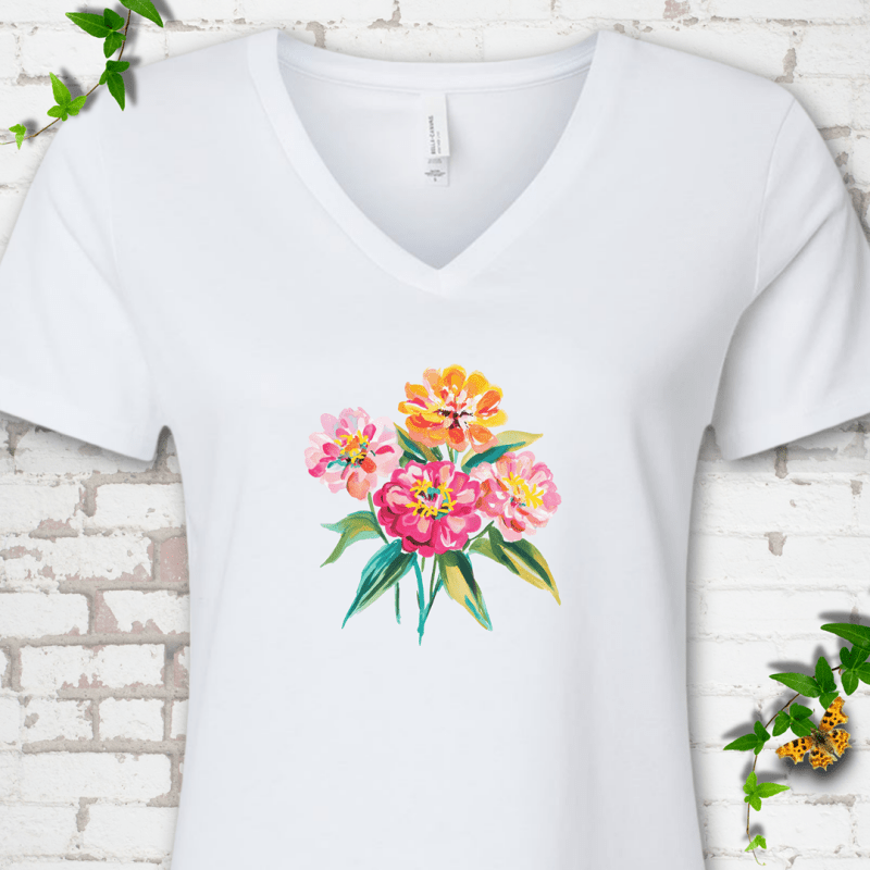 Cutting Garden Zinnias V-Neck Tee