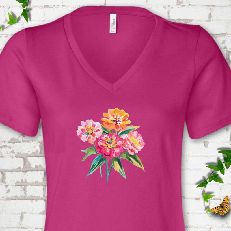 Cutting Garden Zinnias V-Neck Tee