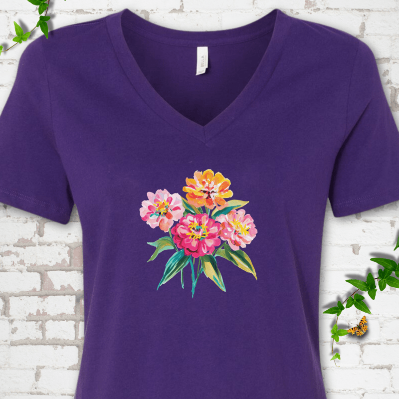 Cutting Garden Zinnias V-Neck Tee