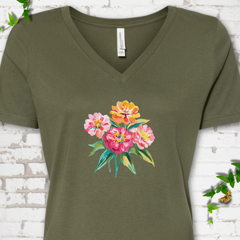 Cutting Garden Zinnias V-Neck Tee