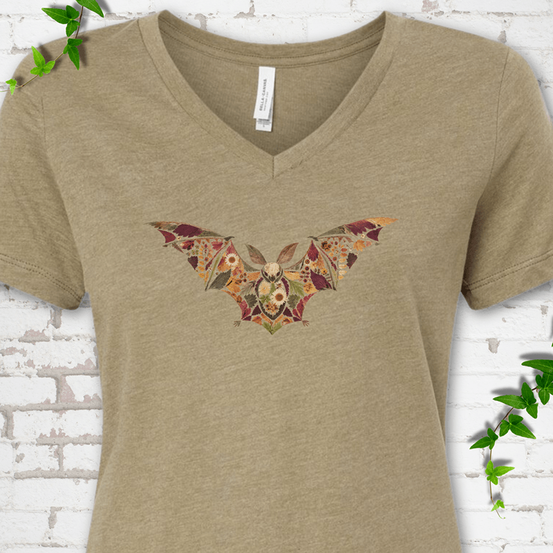 Pressed Flower Bat V-Neck T-Shirt