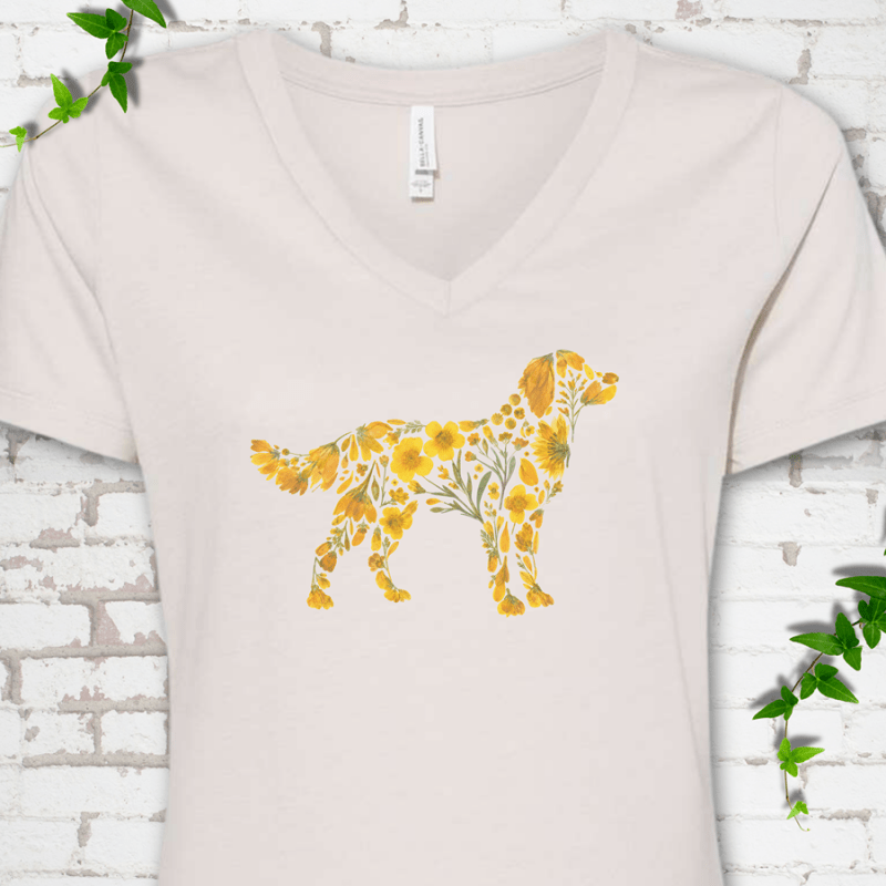 Wildflower Golden Retriever V-Neck T-Shirt
