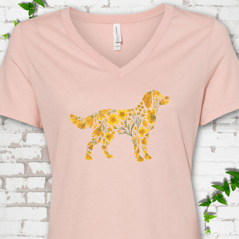 Wildflower Golden Retriever V-Neck T-Shirt