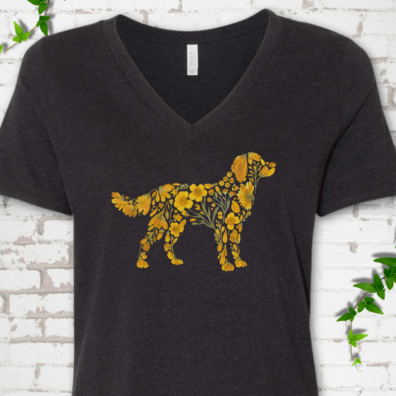 Wildflower Golden Retriever V-Neck T-Shirt