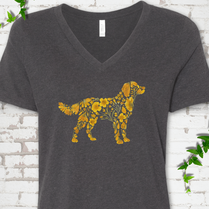 Wildflower Golden Retriever V-Neck T-Shirt