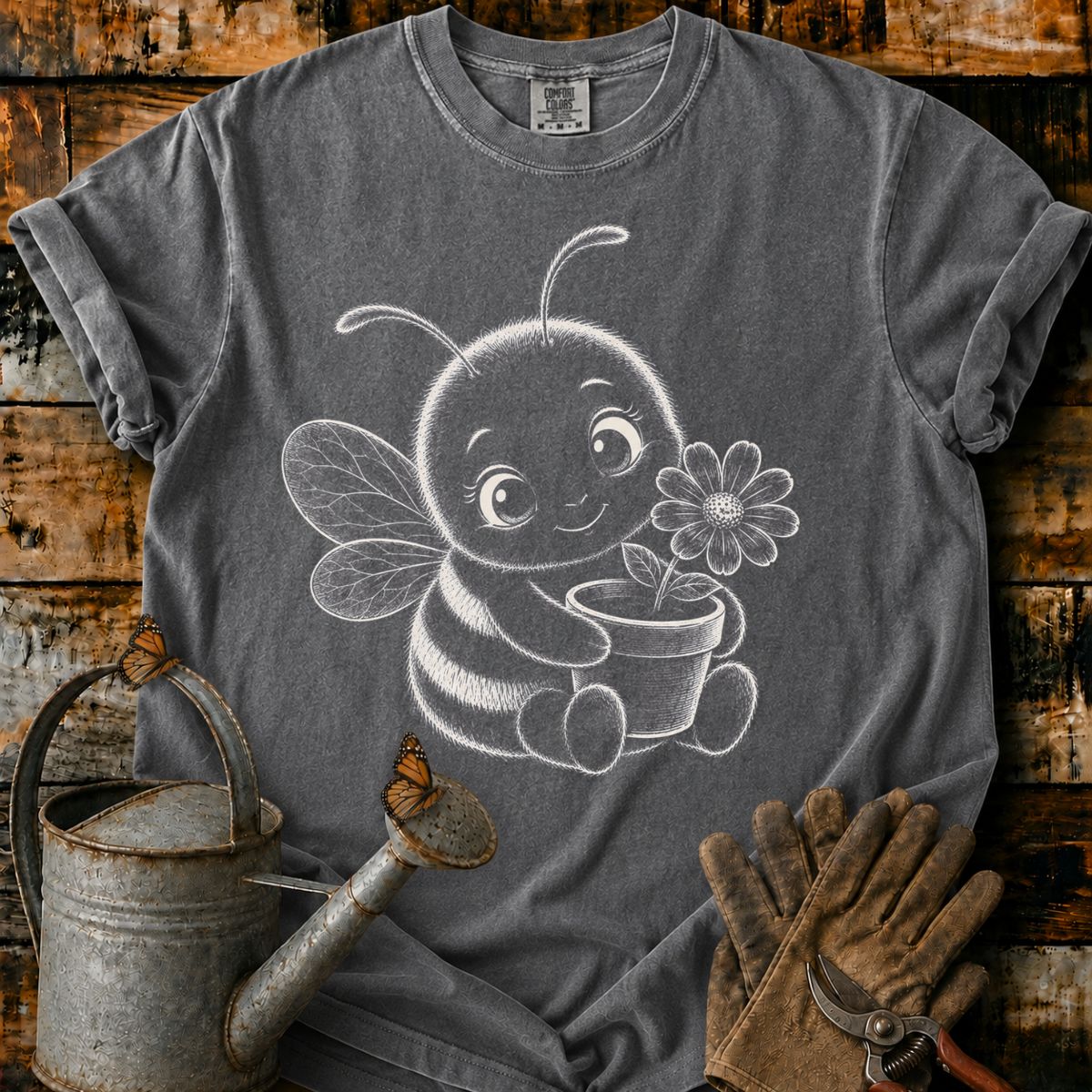 Bee With Flower Pot Art T-Shirt