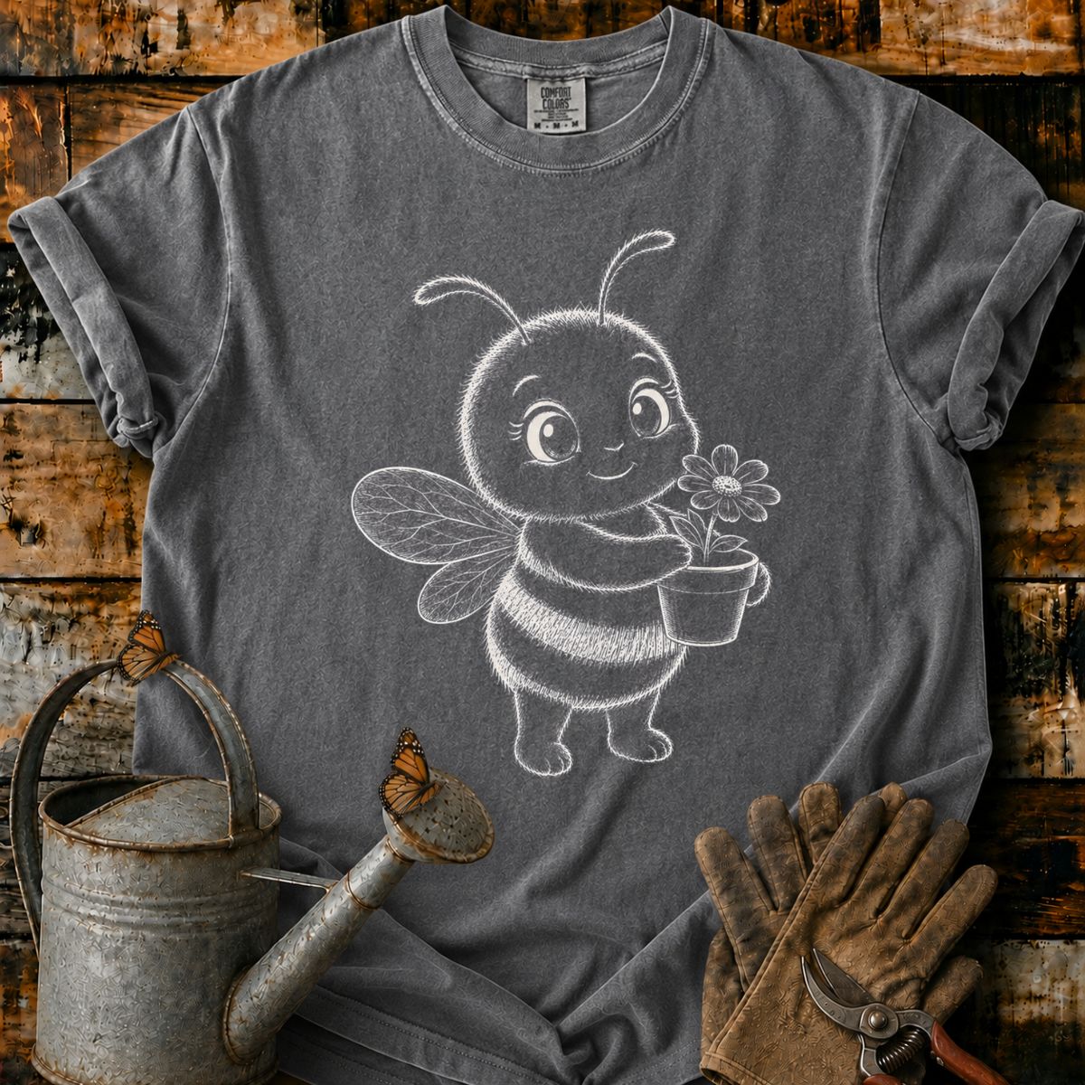 Bee With Flower Pot Art T-Shirt