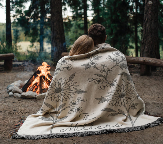Custom Last Name Bird Floral Throw