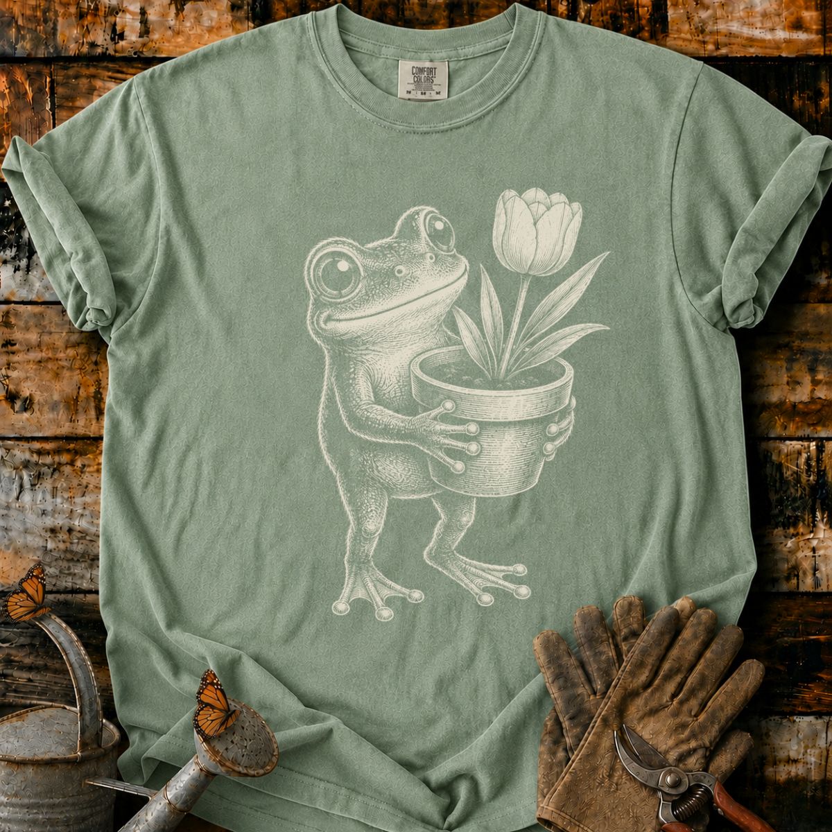 Frog With Flower Pot Art V2 T-Shirt
