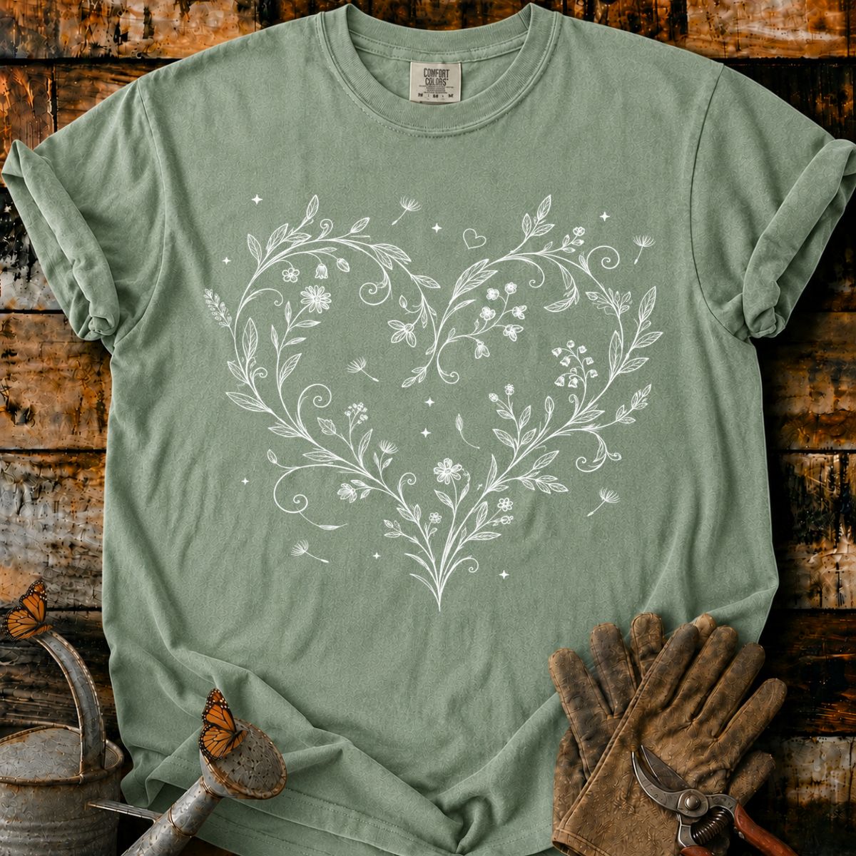 White Botanical Heart T-Shirt
