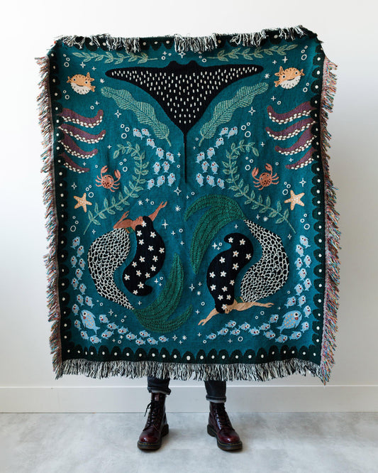 Ocean Mermaid Cotton Woven Blanket