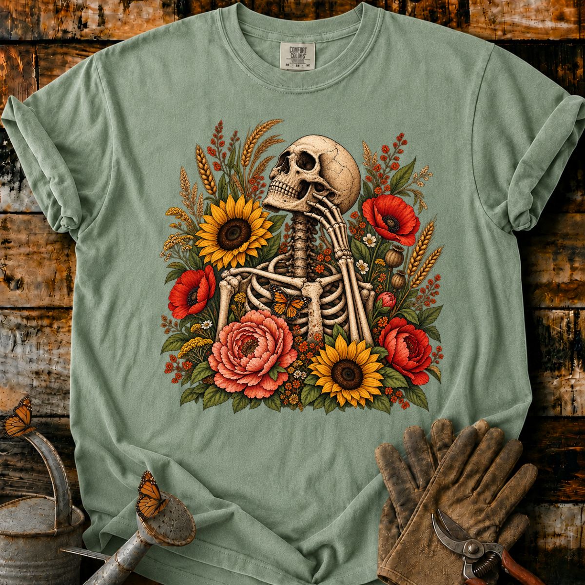 Skeleton With Flowers T-Shirt