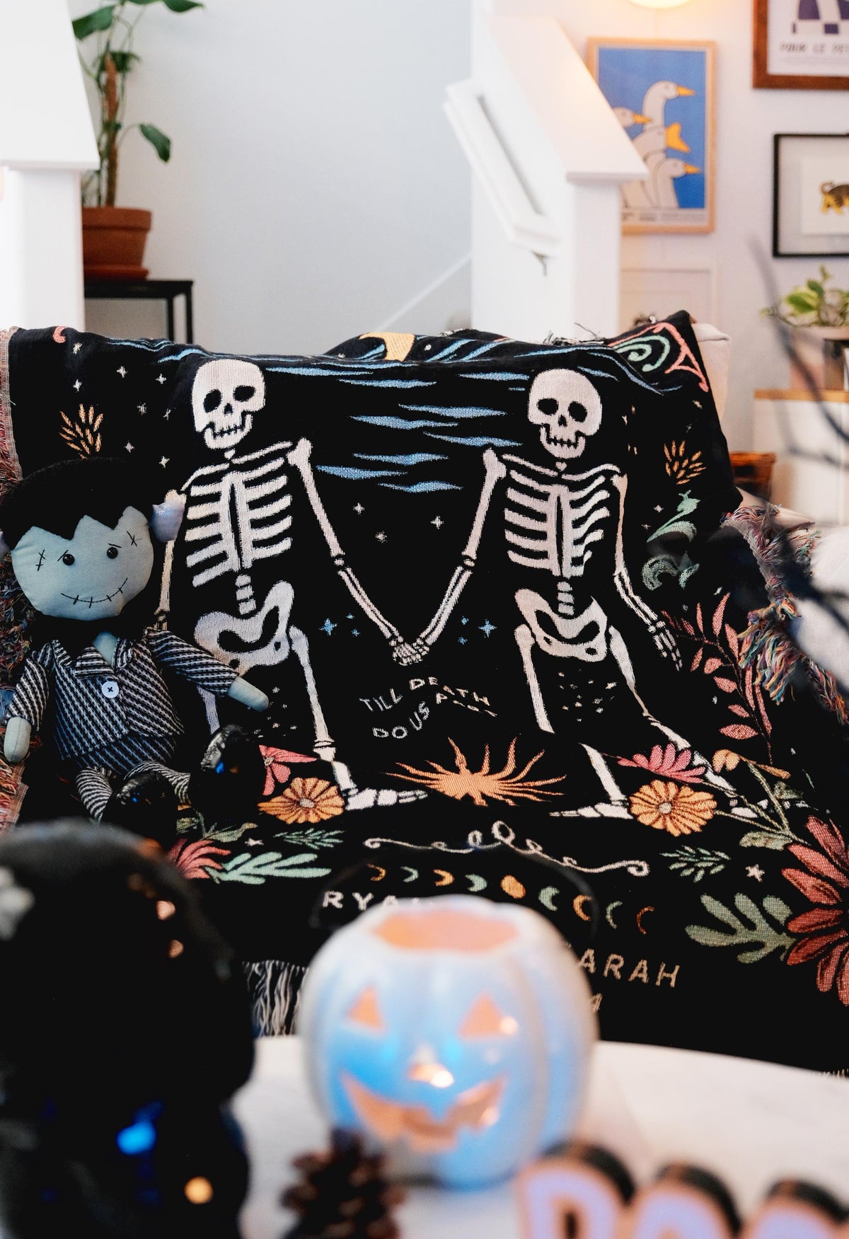 Personalized Skeleton Couple Woven Blanket