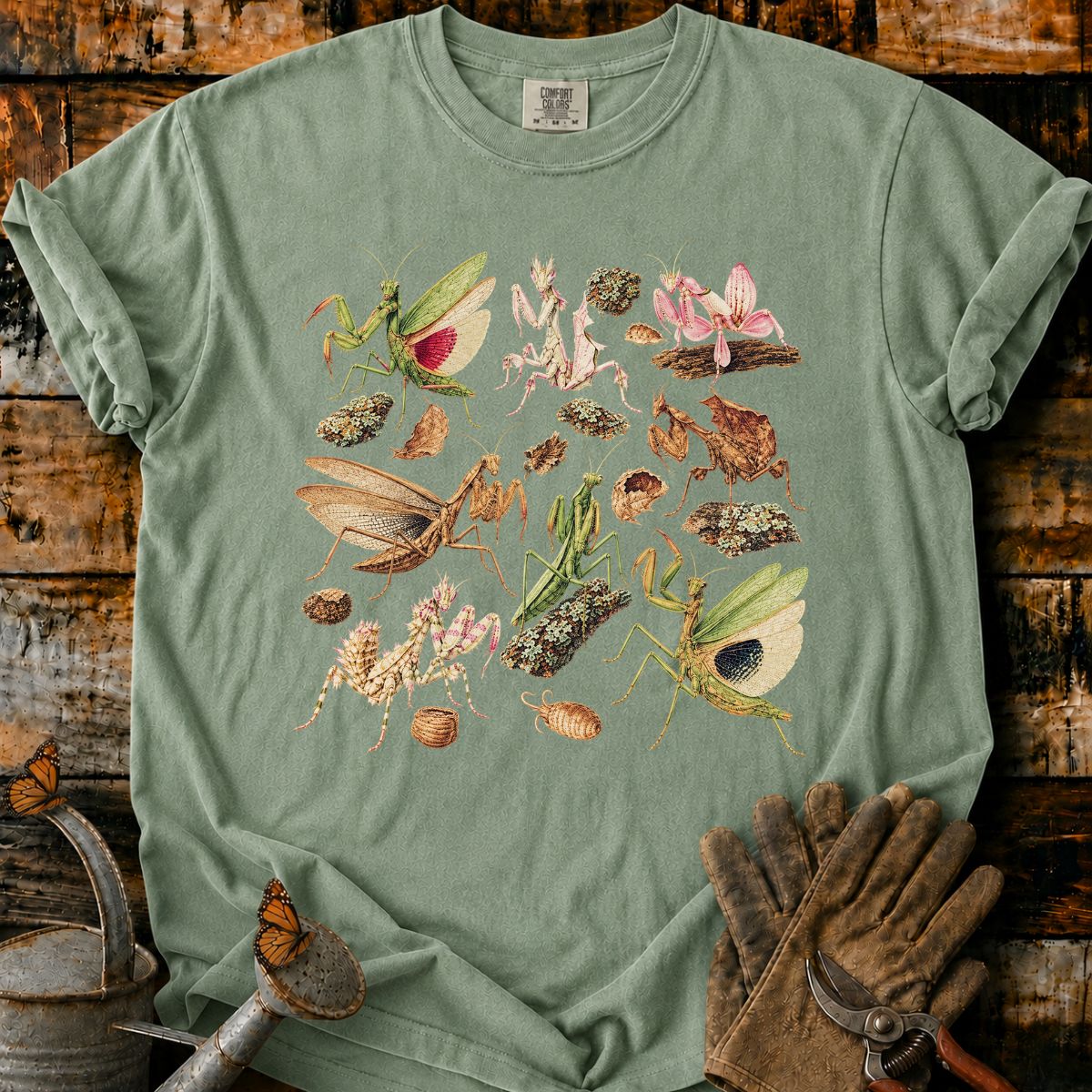 Vintage Mantis Botanical Collage T-Shirt