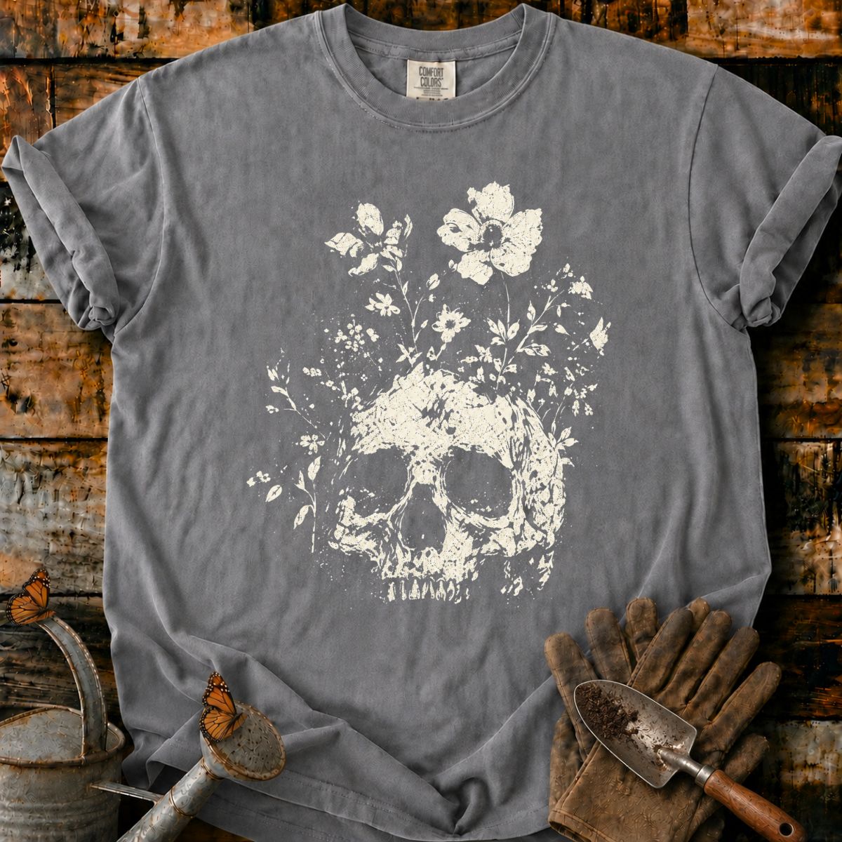 Distressed Floral Skull T-Shirt