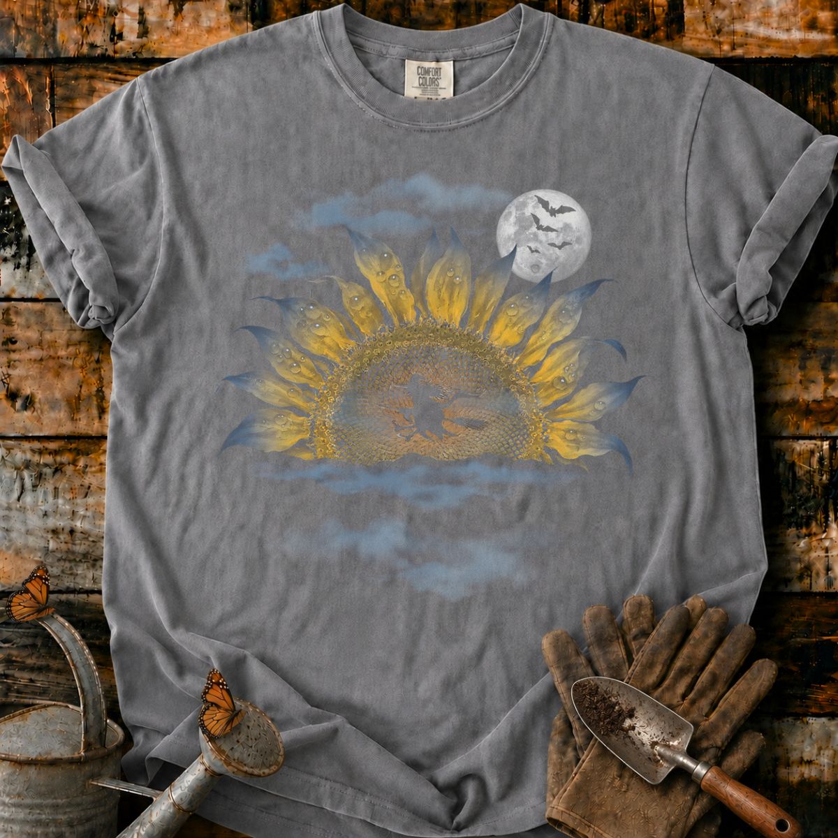 Moonlit Witch Over Eerie Sunflower T-Shirt