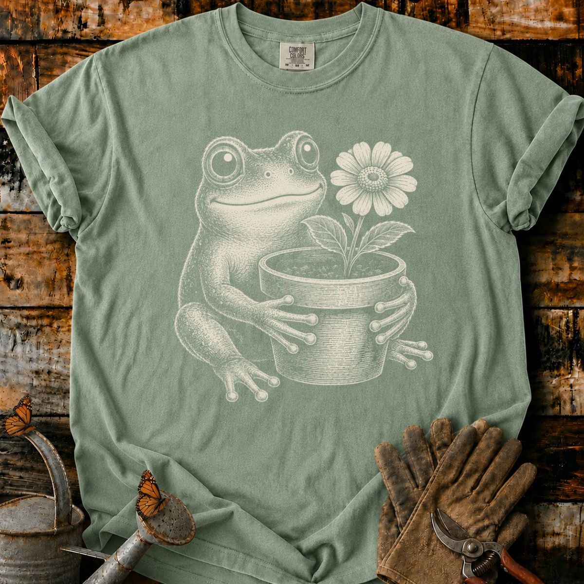 Frog With Flower Pot Art V4 T-Shirt