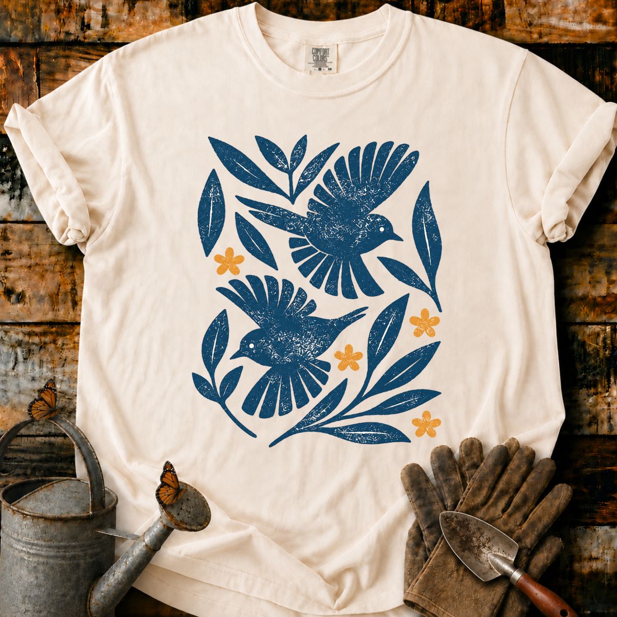 Vintage Birds and Botanical Wreath T-Shirt