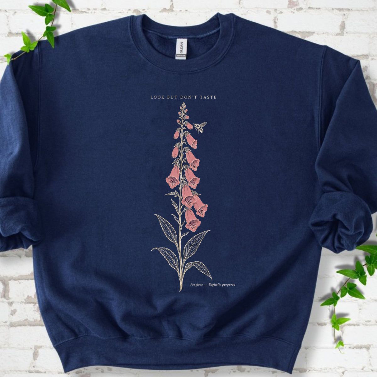 Pink Foxglove And Bee Botanical Quote Sweatshirt
