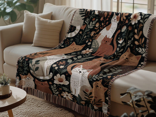 Cat Garden Woven Blanket
