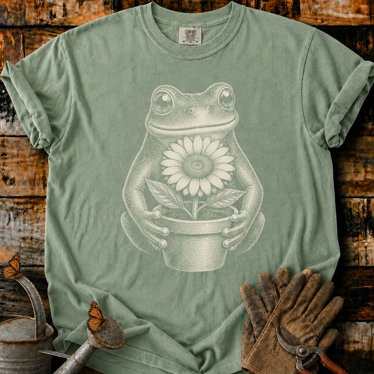 Frog With Flower Pot Art V1 T-Shirt