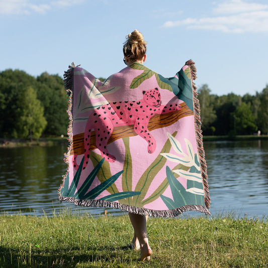 Pink Leopard Woven Blanket