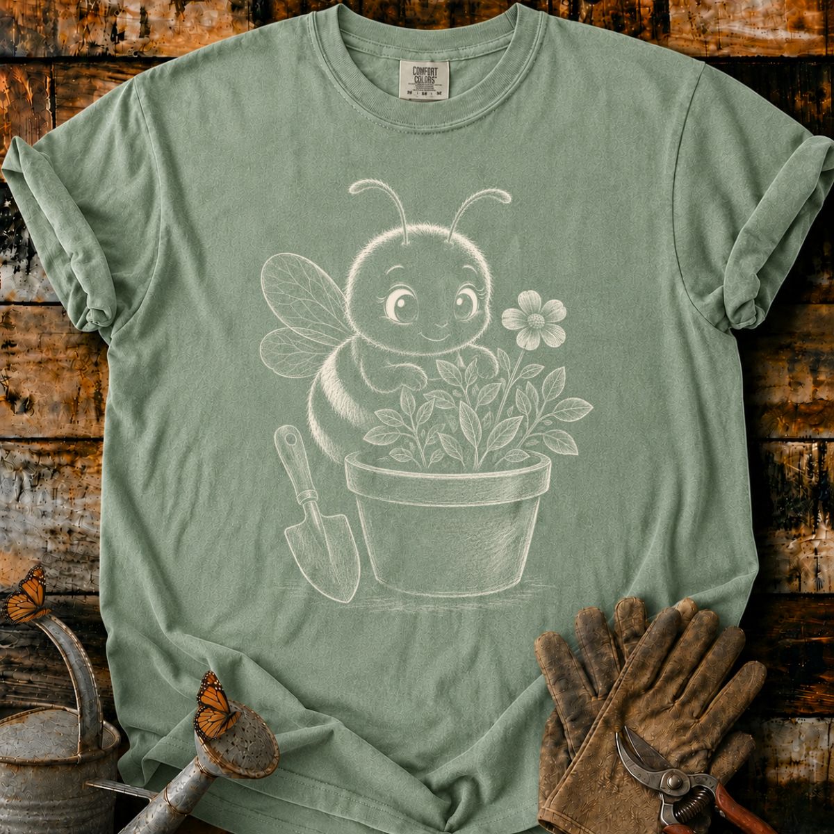 Bee With Flower Pot Art V2 T-Shirt