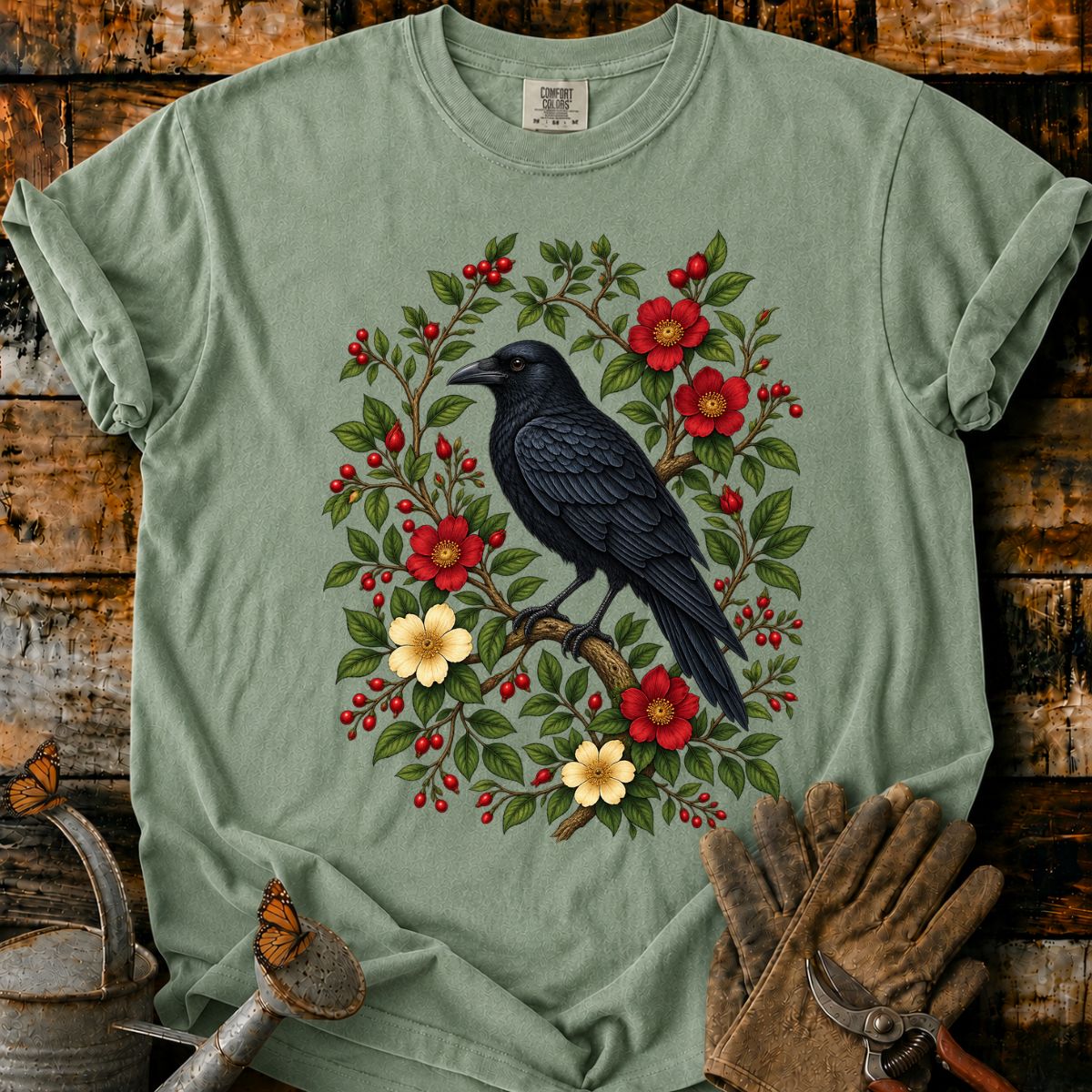 Raven in a Red Berry Wreath T-Shirt