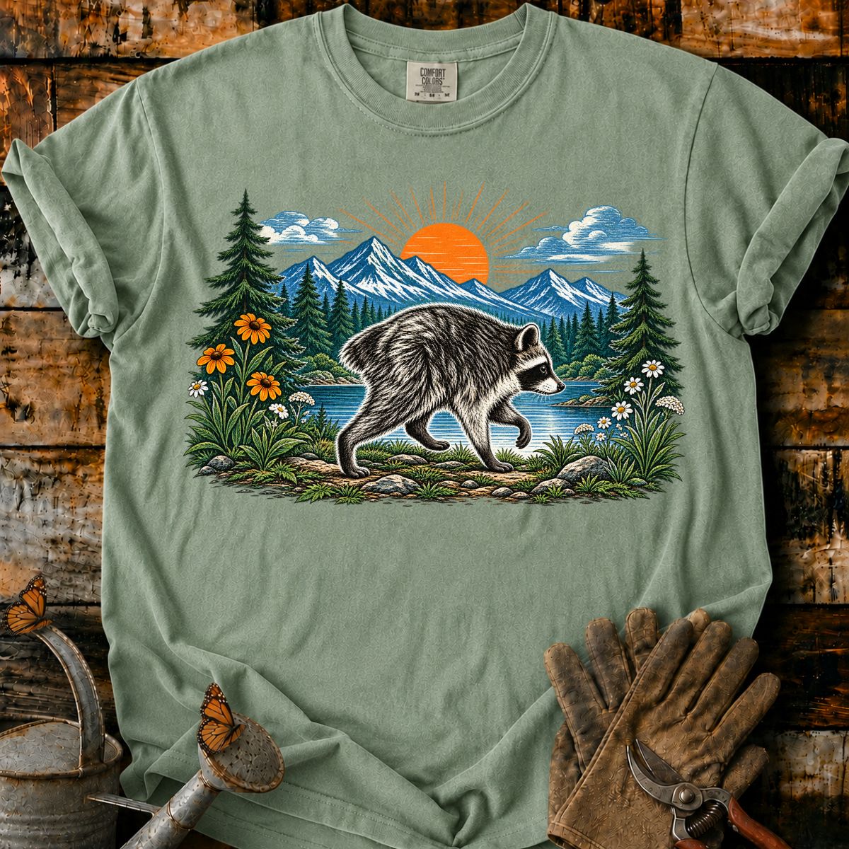 Raccoon Beneath the Mountain Sun T-Shirt