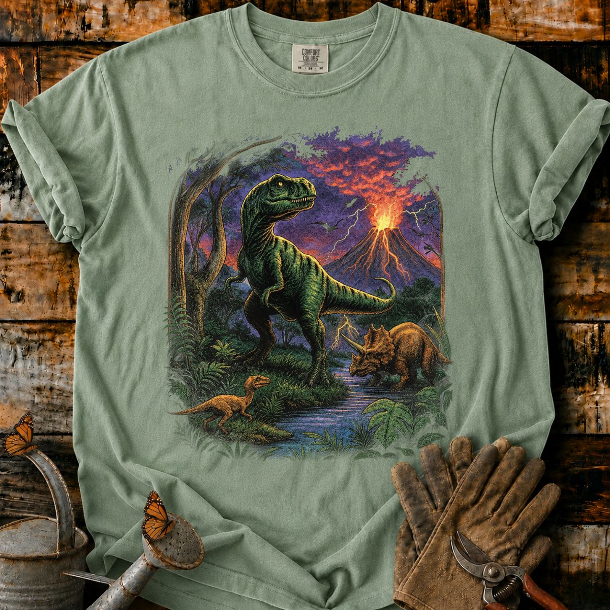 Volcanic Dawn_ Dinosaurs in the Storm T-Shirt