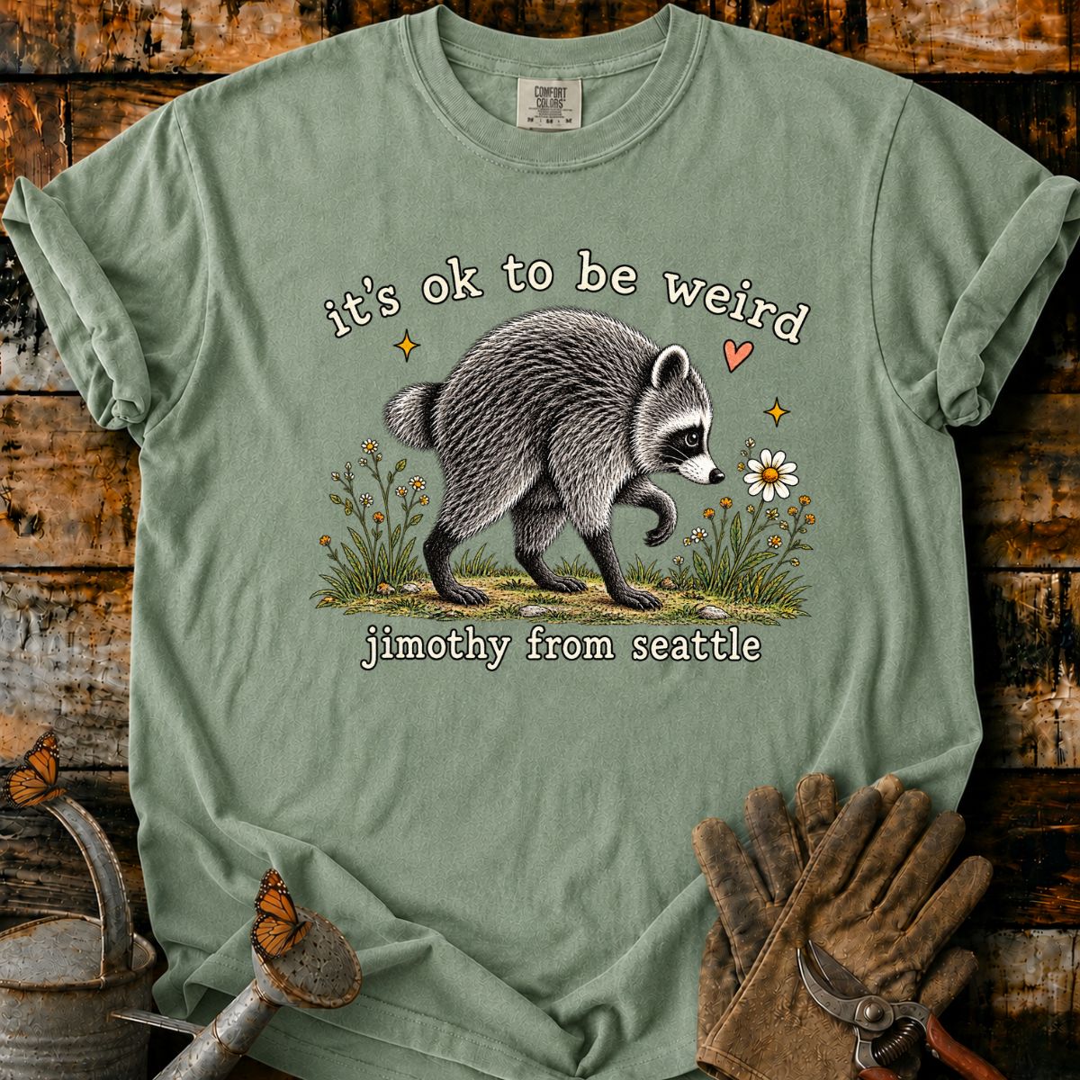 Whimsical Raccoon Wildflower T-Shirt