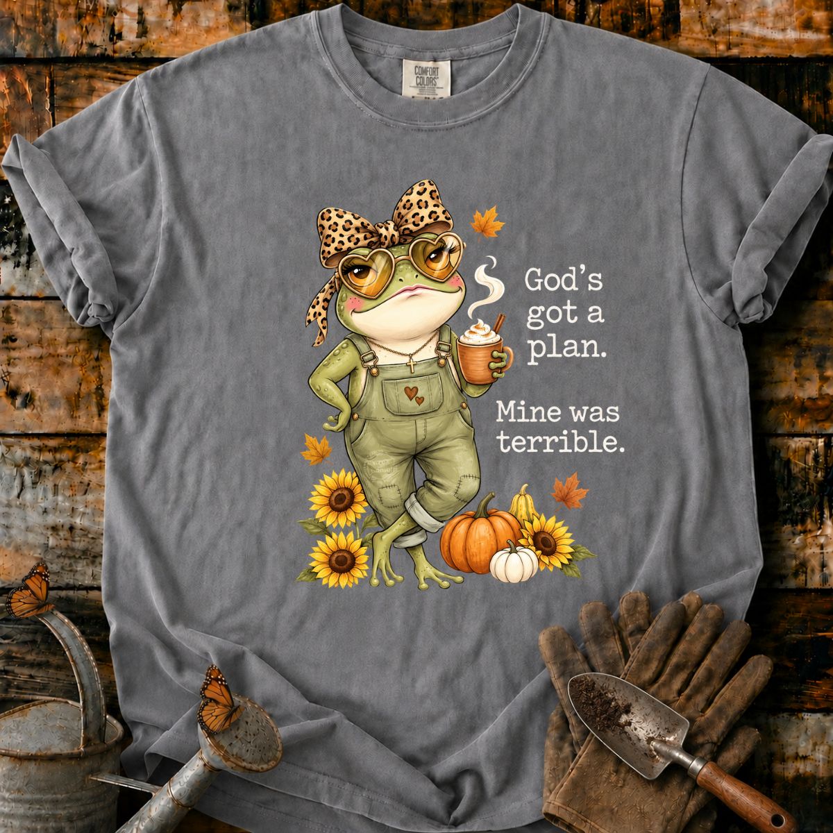 Sassy Autumn Frog with Coffee and Wisdom T-Shirt